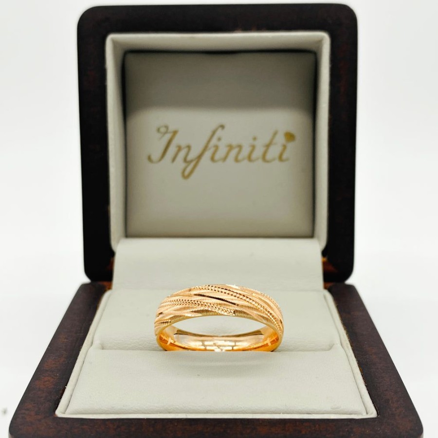 Joyeria Fina Infiniti Joyas Argollas Matrimoniales | Argolla Oro Rosa 14K - Acabado Facetado Con Confort, Ancho 5 Mm