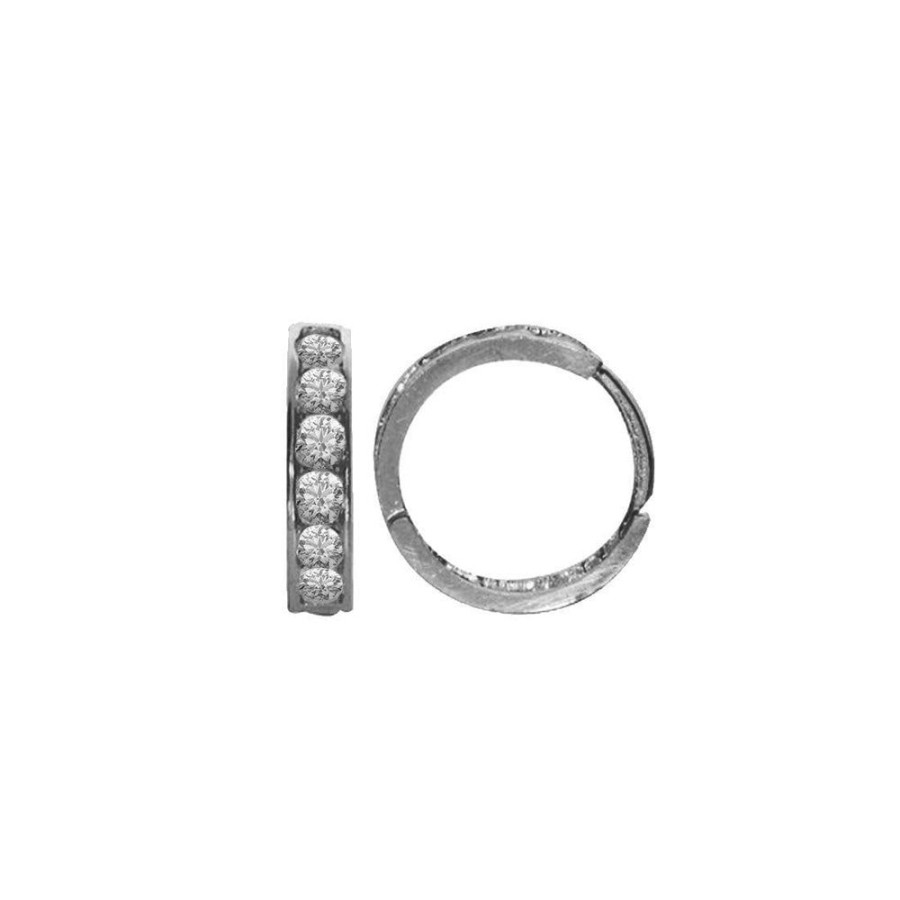 Joyeria Fina Infiniti Joyas Arracadas | Huggies Oro Blanco 14K - Zirconias 1 Cm Diametro, Ancho 3 Mm