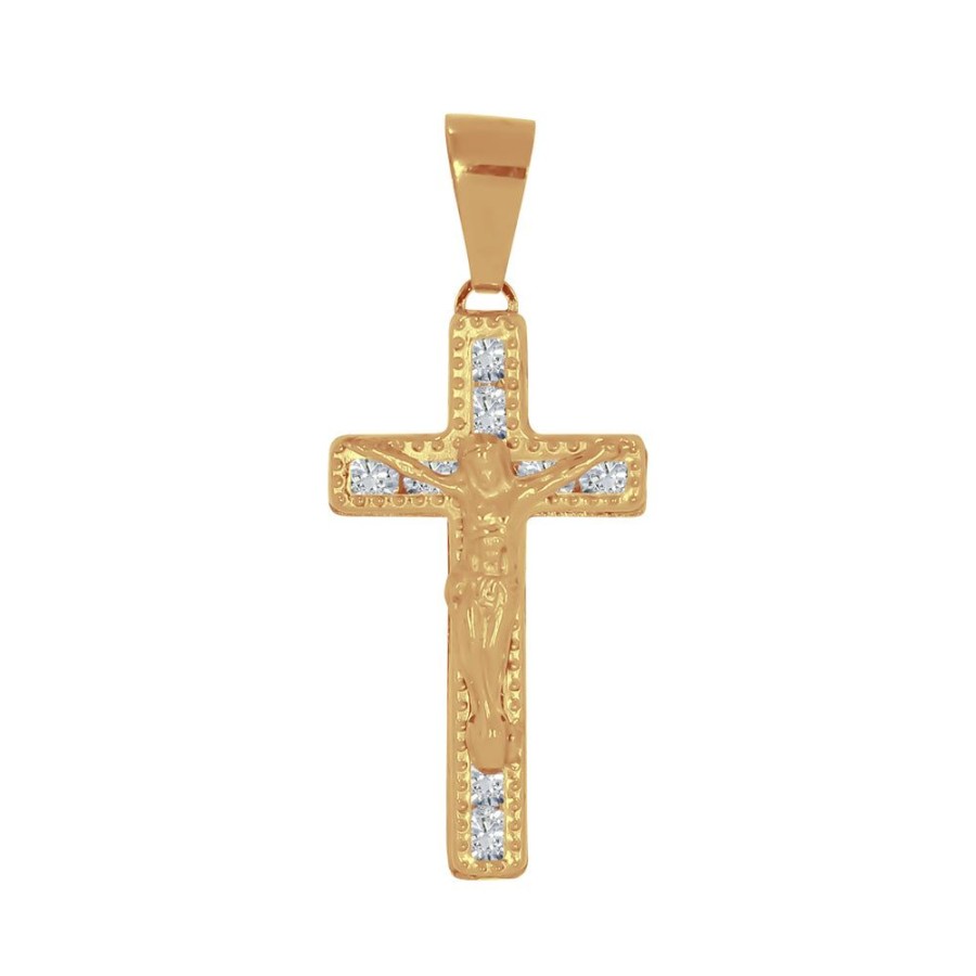 Joyeria Fina Infiniti Joyas Cruces | Cruz Oro 10K - Cristo Biselado Con Zirconias 2.8 Cm Alto