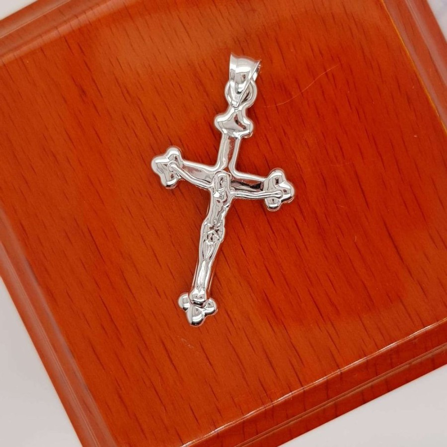 Joyeria Fina Infiniti Joyas Cruces | Cruz De Trinidad Con Cristo - Oro Blanco 14K