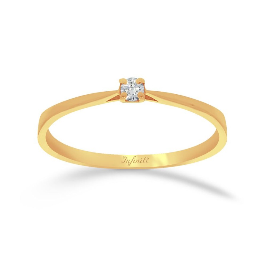 Joyeria Fina Infiniti Joyas Anillos De Compromiso | Anillo Oro 14K - Solitario Diamante De 5 Puntos