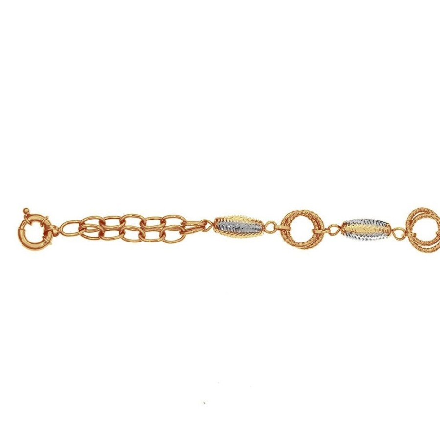 Joyeria Fina Infiniti Joyas Pulseras Dama | Pulsera Oro Florentino 10K, Rombos Y Ci­Rculos 19 Cm Largo, Ancho 10 Mm