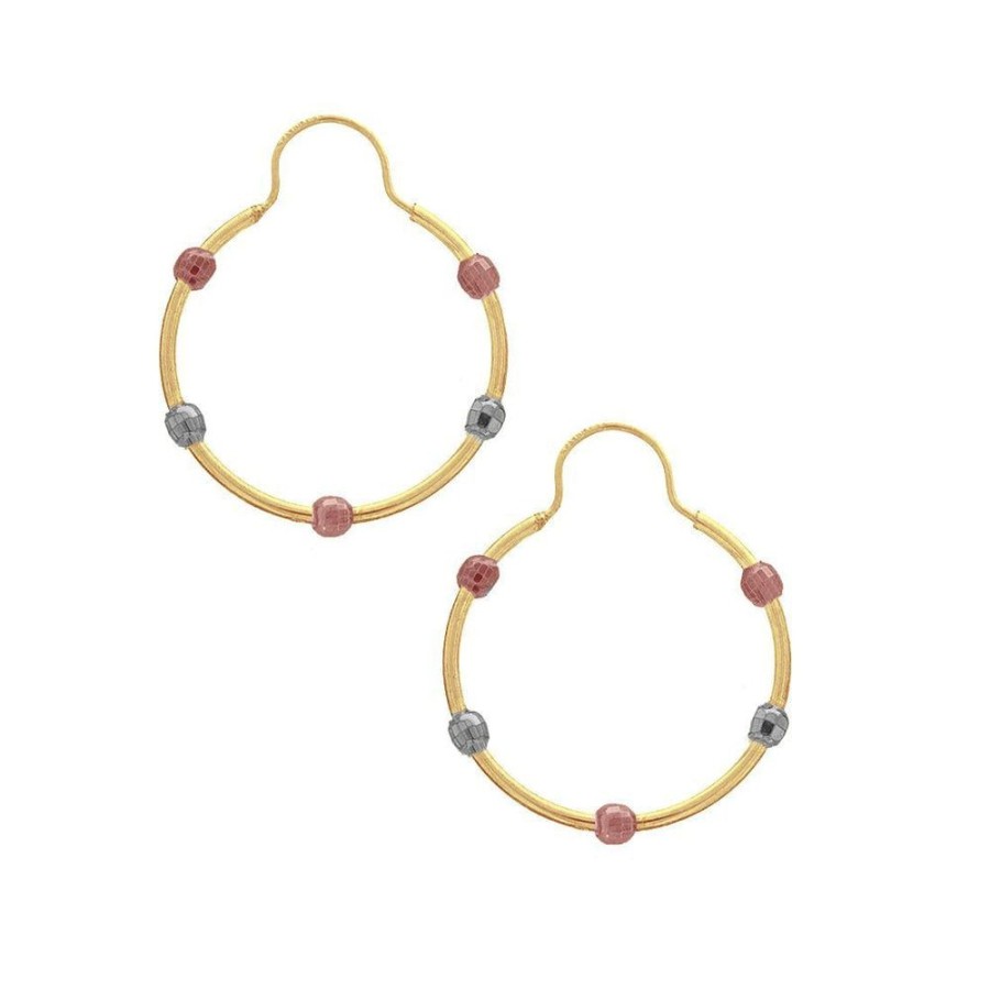 Joyeria Fina Infiniti Joyas Arracadas | Aretes Oro 10K - Tubo Con Bolitas Florentino, 2.5 Cm Diametro