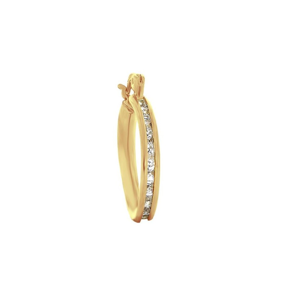 Joyeria Fina Infiniti Joyas Arracadas | Arracada Oro 10K - Zirconia Estilo Princesa, 1.8 Cm Diametro