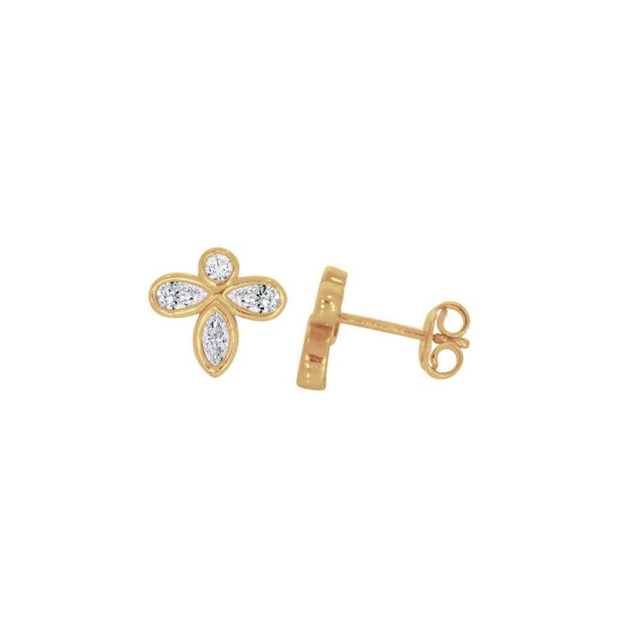 Joyeria Fina Infiniti Joyas Aretes | Piercing Oro 14K - Flor Con Zirconias 1 Cm Ancho