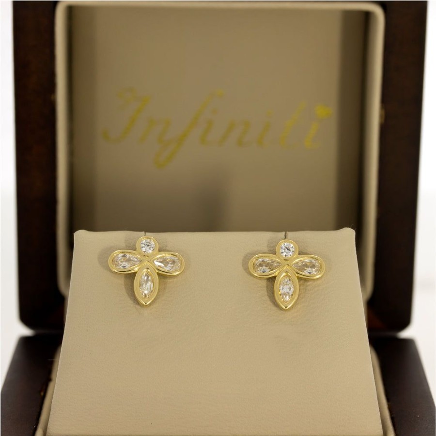 Joyeria Fina Infiniti Joyas Aretes | Piercing Oro 14K - Flor Con Zirconias 1 Cm Ancho