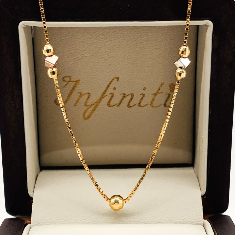 Joyeria Fina Infiniti Joyas Gargantillas | Gargantilla Oro 14K - Bolas En Oro Florentino 43 Cm Largo