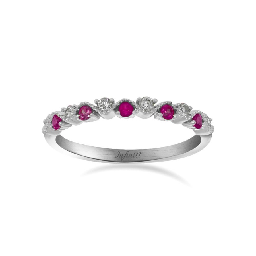 Joyeria Fina Infiniti Joyas Churumbelas | Churumbela Oro Blanco 14K - Diamantes Y Rubies De 13 Puntos Totales