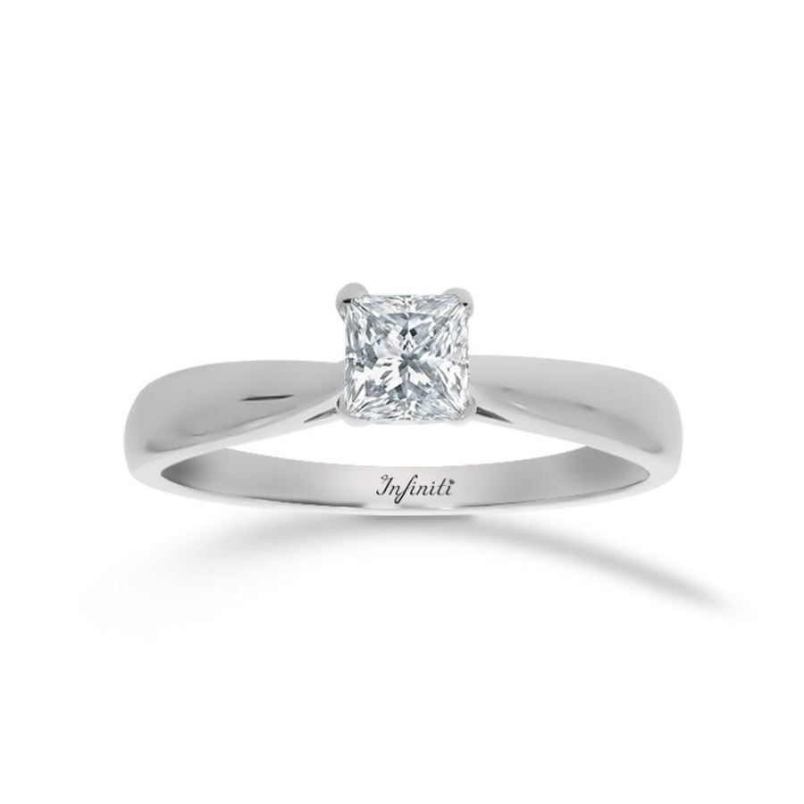 Joyeria Fina Infiniti Joyas Anillos De Compromiso | Anillo Oro Blanco 14K - Diamante Corte Princesa De 25 Puntos