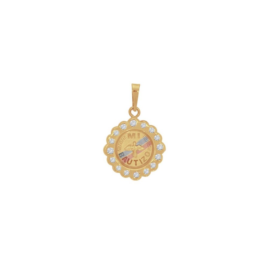 Joyeria Fina Infiniti Joyas Medallas | Oro Florentino 10K - Medalla Bautizo Con Zirconias, 1.9 Cm Alto, Largo 1.3 Cm