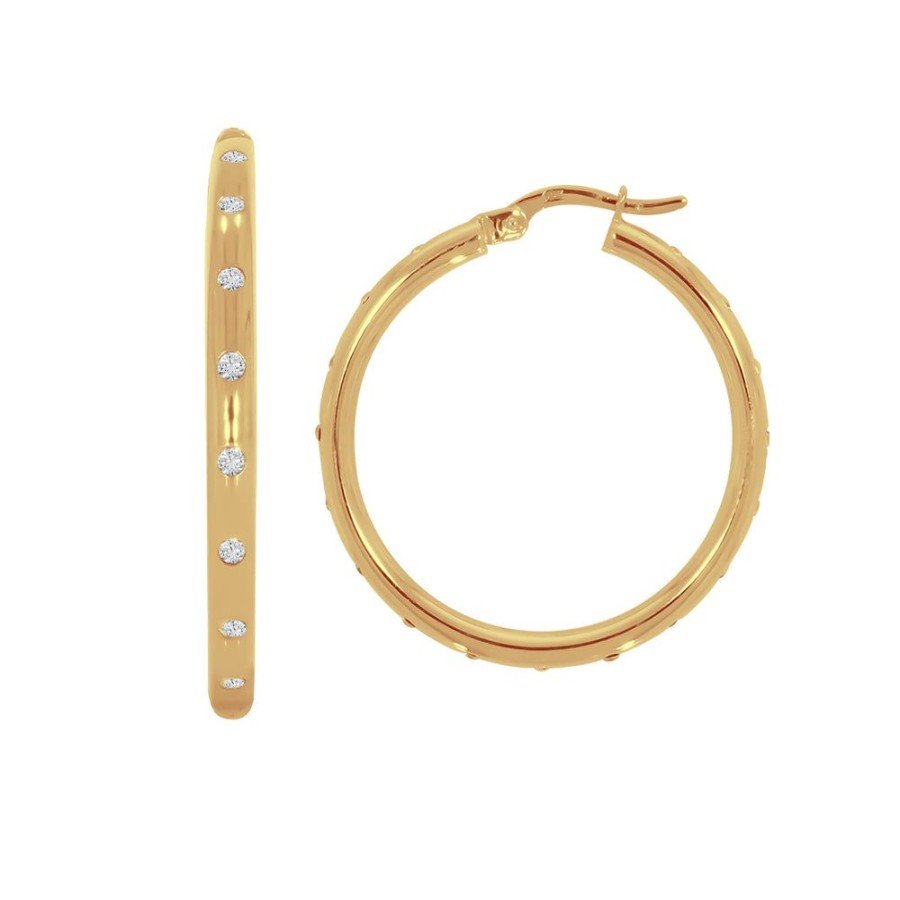 Joyeria Fina Infiniti Joyas Arracadas | Arracadas Oro 10K - Forma De Tubo Con Zirconias, Diametro 3 Cm