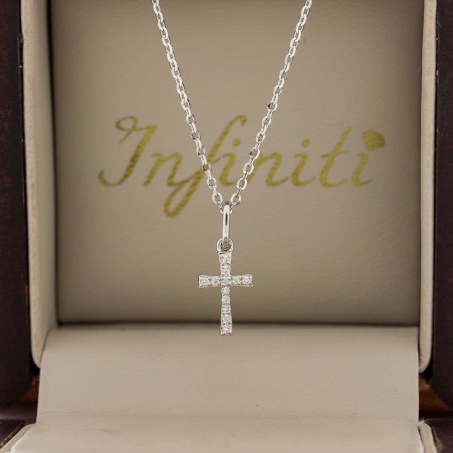 Joyeria Fina Infiniti Joyas Cruces | Cruz Oro Blanco 14K - Diamantes 3 Puntos Totales