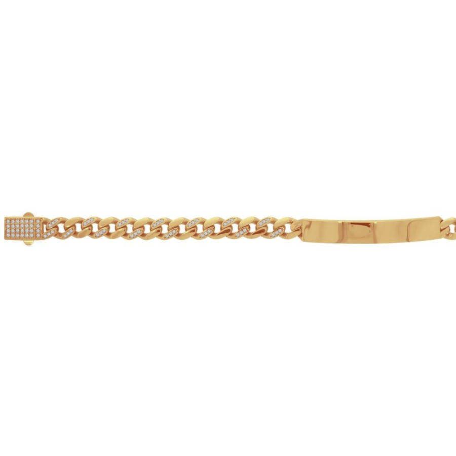 Joyeria Fina Infiniti Joyas Caballero | Esclava Oro 10K - Cubana Cerrada Con Zirconia De 21.5 Cm, Ancho 6.7 Mm