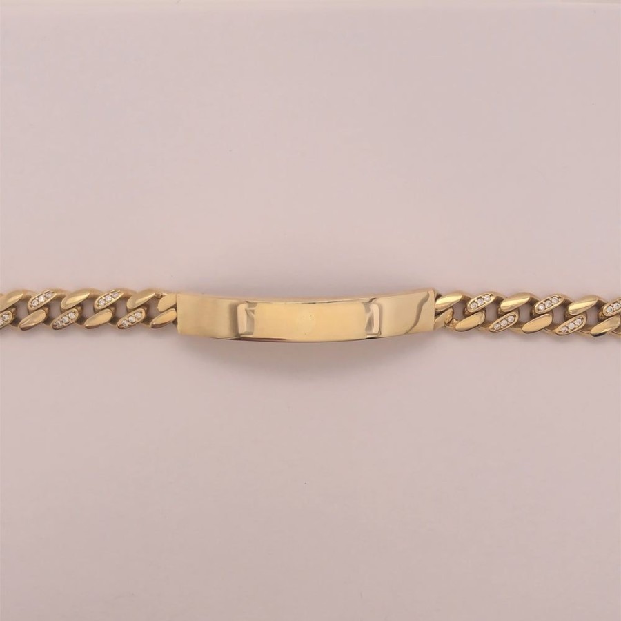 Joyeria Fina Infiniti Joyas Caballero | Esclava Oro 10K - Cubana Cerrada Con Zirconia De 21.5 Cm, Ancho 6.7 Mm