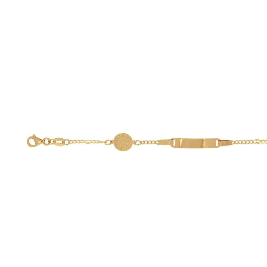 Joyeria Fina Infiniti Joyas Nino & Bebe | Esclava Oro 14K - Barbada Con Medalla San Benito 12-14 Cm Largo