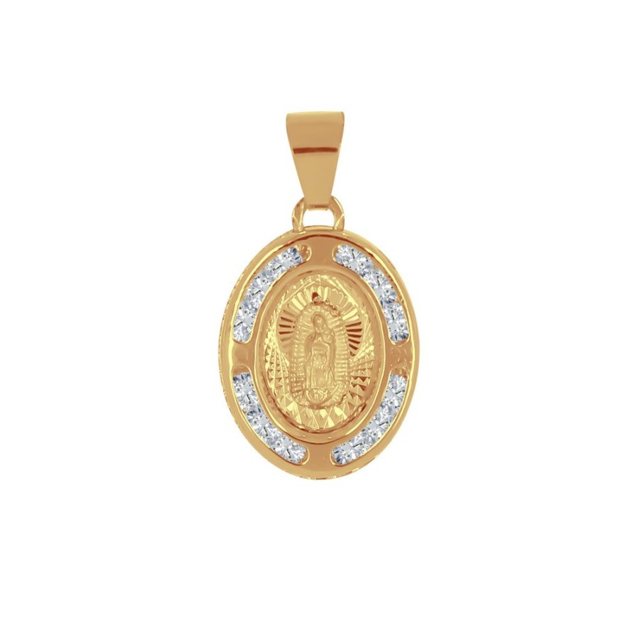 Joyeria Fina Infiniti Joyas Medallas | Medalla Oro 10K - Virgen De Guadalupe 2.1 Cm Con Zirconias