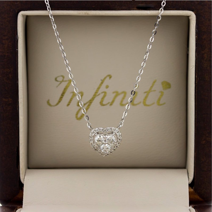 Joyeria Fina Infiniti Joyas Gargantillas | Gargantilla Oro Blanco 14K - Corazon Con Diamantes 33 Puntos Totales