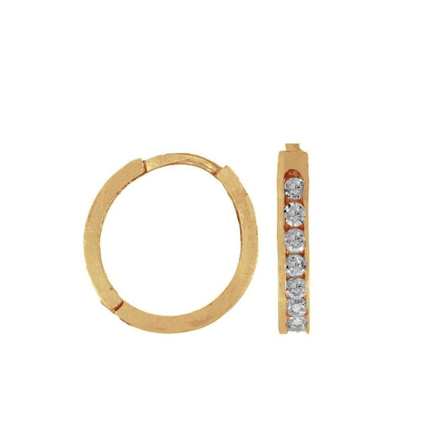 Joyeria Fina Infiniti Joyas Huggies | Huggies Oro 14K - Zirconias, 1.4 Cm Diametro, Ancho 3 Mm