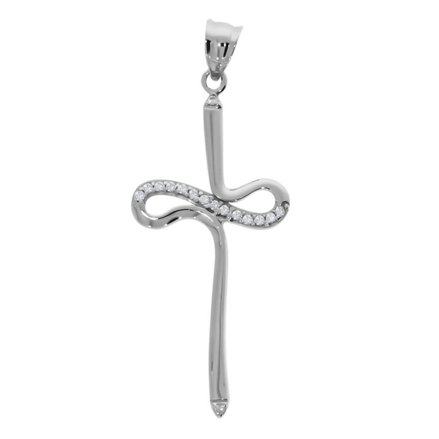 Joyeria Fina Infiniti Joyas Cruces | Cruz Oro Blanco 14K - Zirconias, Alto 3.8 Cm, Ancho 1.6 Cm