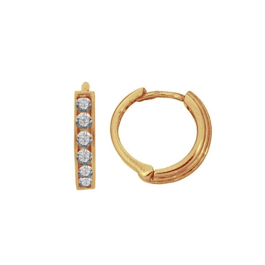 Joyeria Fina Infiniti Joyas Huggies | Huggies Oro 14K - Zirconias, 1.3 Cm Diametro, Ancho 2 Mm