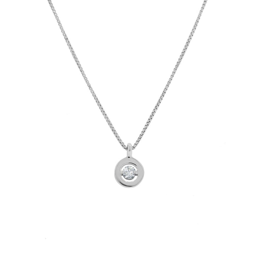 Joyeria Fina Infiniti Joyas Gargantillas | Gargantilla Oro Blanco 14K - Dije Redondo Con Diamante 4 Puntos