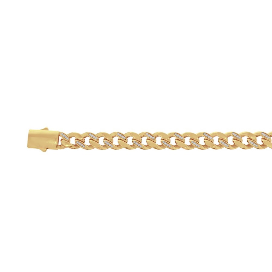 Joyeria Fina Infiniti Joyas Caballero | Pulso Oro 10K - Cubana Cerrada Con Zirconia De 21.5 Cm, Ancho 11 Mm