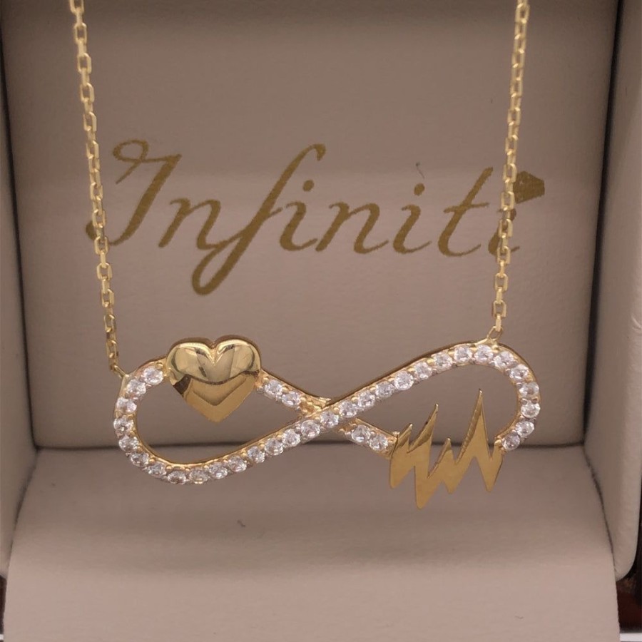 Joyeria Fina Infiniti Joyas Gargantillas | Gargantilla Oro 10K - Infinito Con Corazon Y Pulso