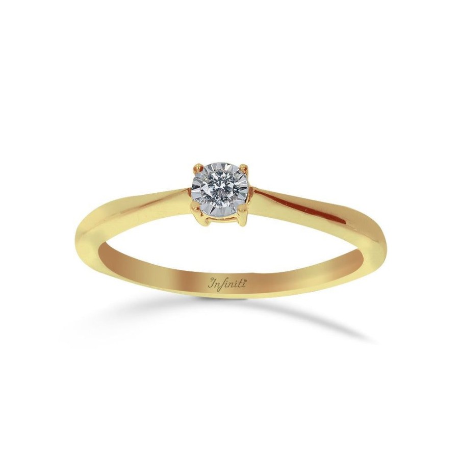 Joyeria Fina Infiniti Joyas Anillos De Compromiso | Anillo Solitario Oro 14K - Diamante De 5 Puntos