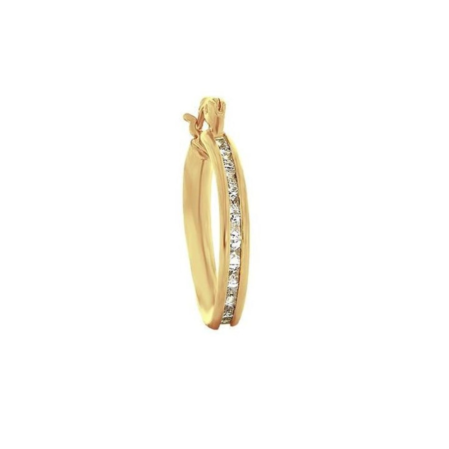 Joyeria Fina Infiniti Joyas Arracadas | Arracada Oro 10K - Zirconia Estilo Princesa, 1.5 Cm Diametro