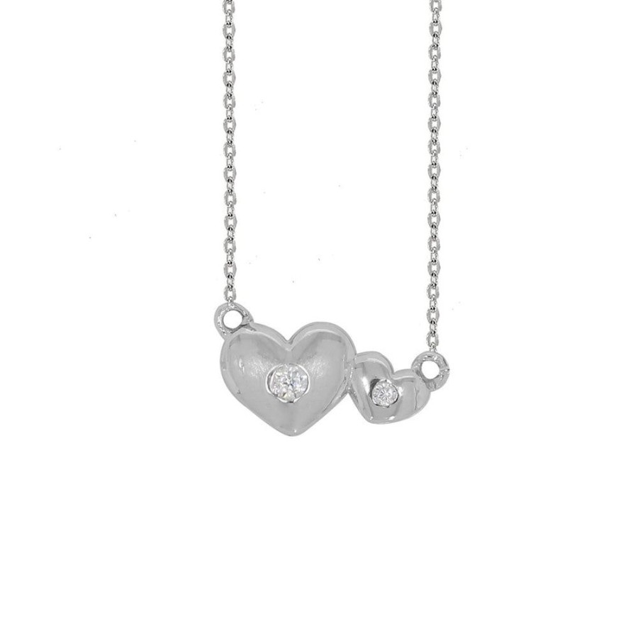 Joyeria Fina Infiniti Joyas Gargantillas | Gargantilla Oro Blanco 10K 45 Cm De Largo, Dije Doble Corazon Con Zirconia