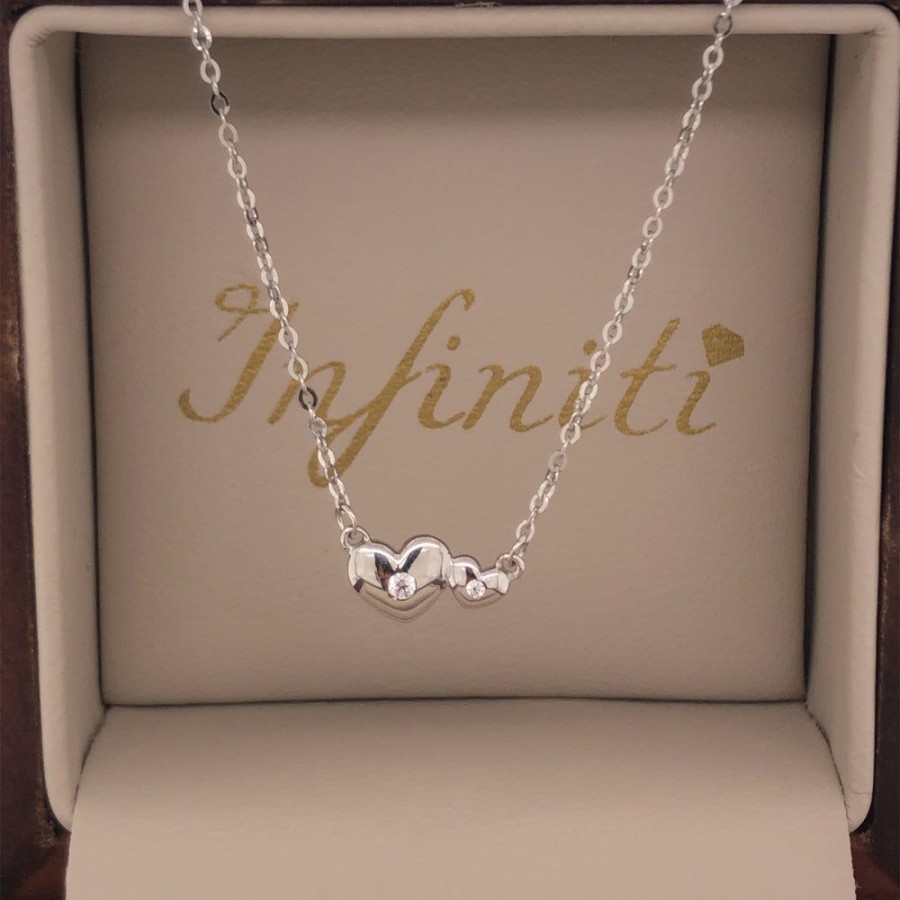 Joyeria Fina Infiniti Joyas Gargantillas | Gargantilla Oro Blanco 10K 45 Cm De Largo, Dije Doble Corazon Con Zirconia