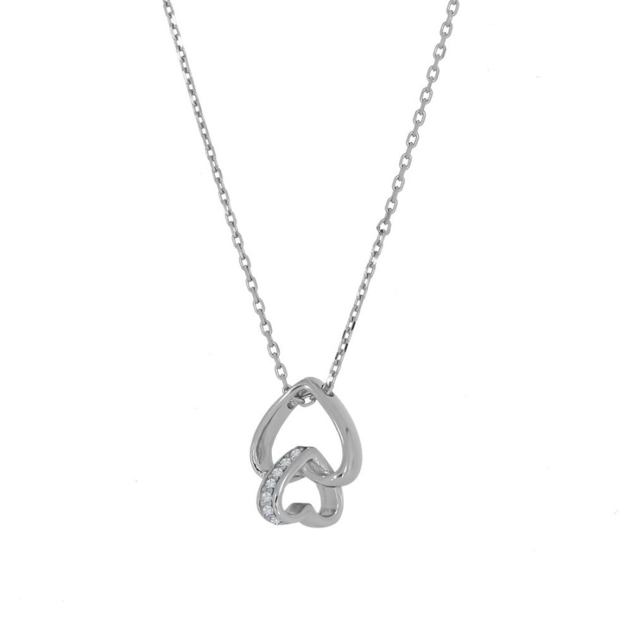 Joyeria Fina Infiniti Joyas Gargantillas | Gargantilla Oro Blanco 10K - Corazones Con Zirconias