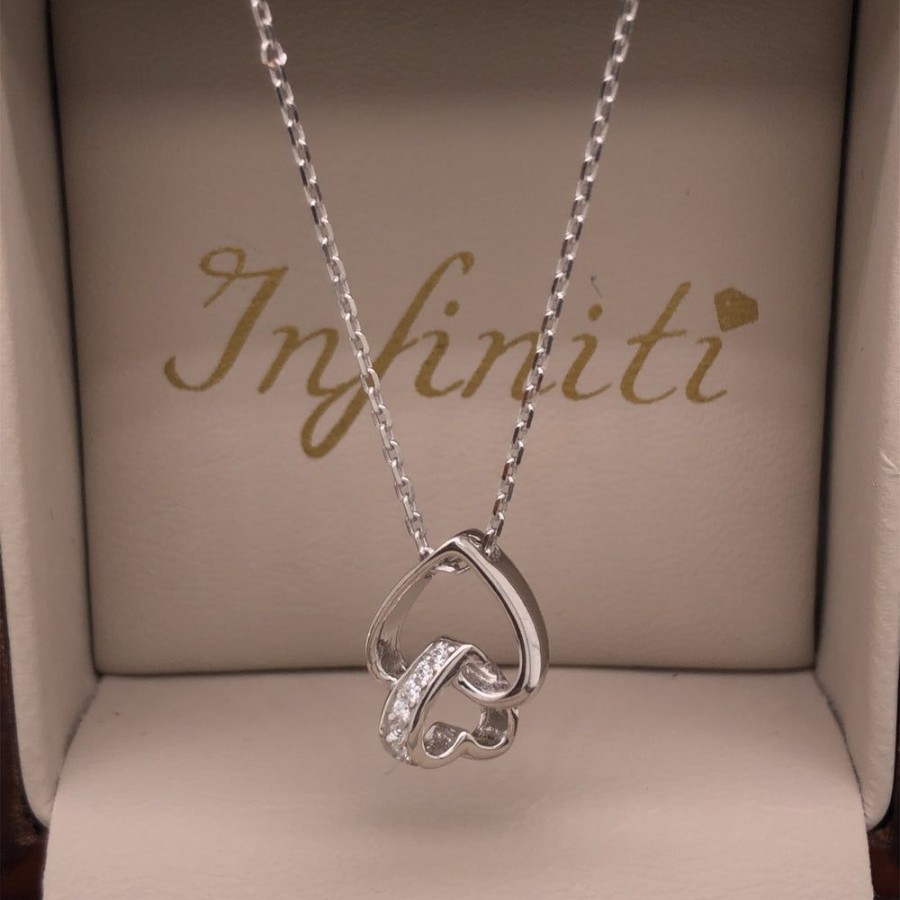 Joyeria Fina Infiniti Joyas Gargantillas | Gargantilla Oro Blanco 10K - Corazones Con Zirconias