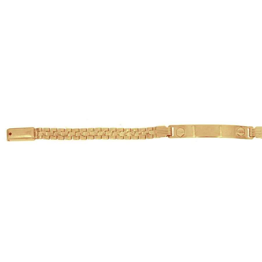 Joyeria Fina Infiniti Joyas Nino & Bebe | Esclava Oro 10K - Tejido Tipo Rolex, 13-14 Cm Largo, Ancho 4 Mm