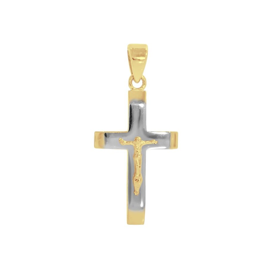 Joyeria Fina Infiniti Joyas Cruces | Cruz Oro 10K - Placa Blanca Y Lisa Con Cristo De 2.5 Cm Alto